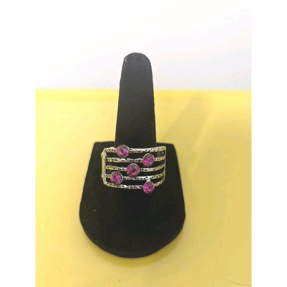 Paparazzi Sparkle Struck Pink Crystals Stretchy Band Statement Ring Silvertone